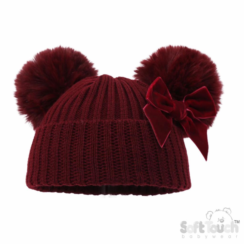 Wine coloured pom Pom hat