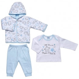 Baby blue 3 piece set. Top says Love you to the moon and back