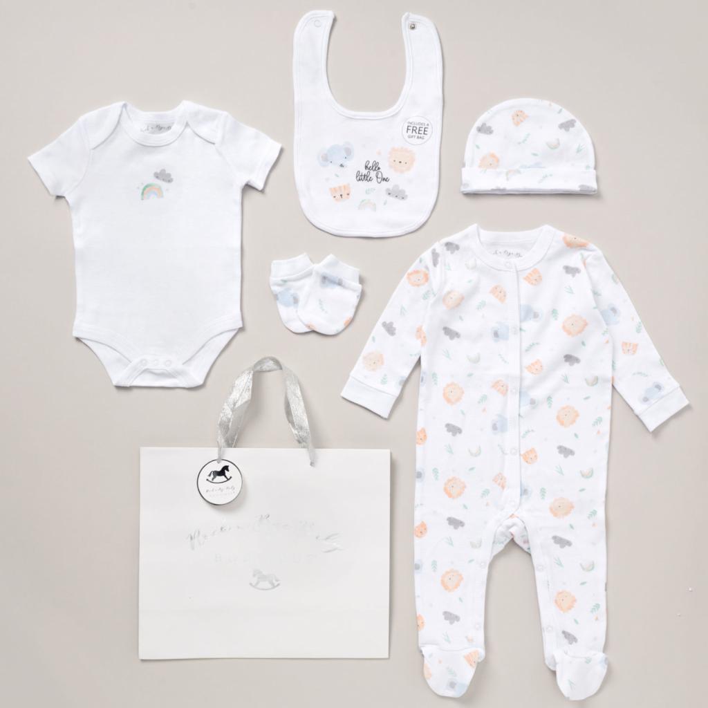 Multicolour “hello little one” 5 piece layette set