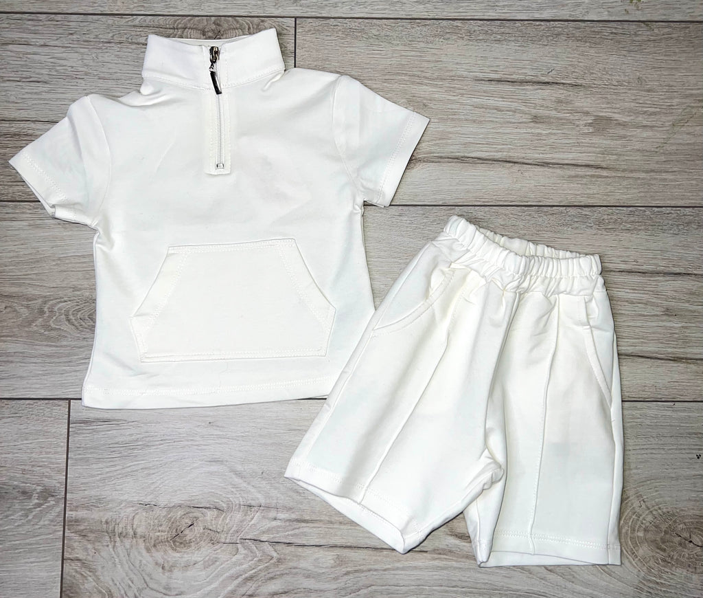 White zip short set