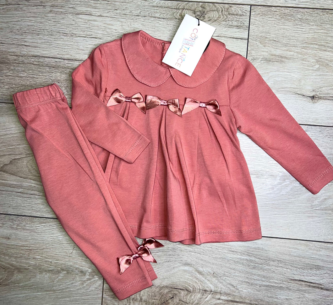 Pink bow leggings set