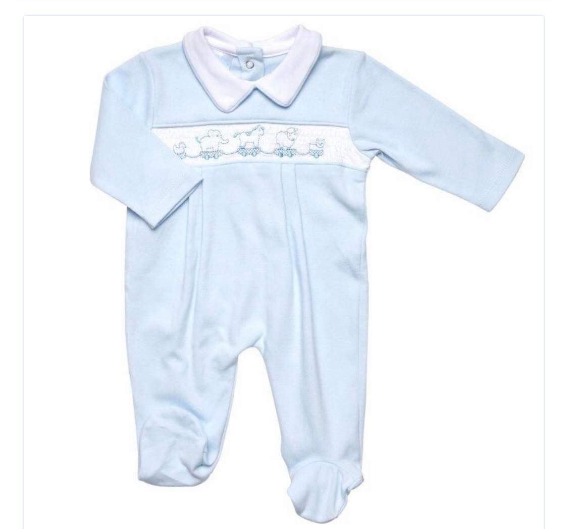 Animal motif smocked sleepsuit