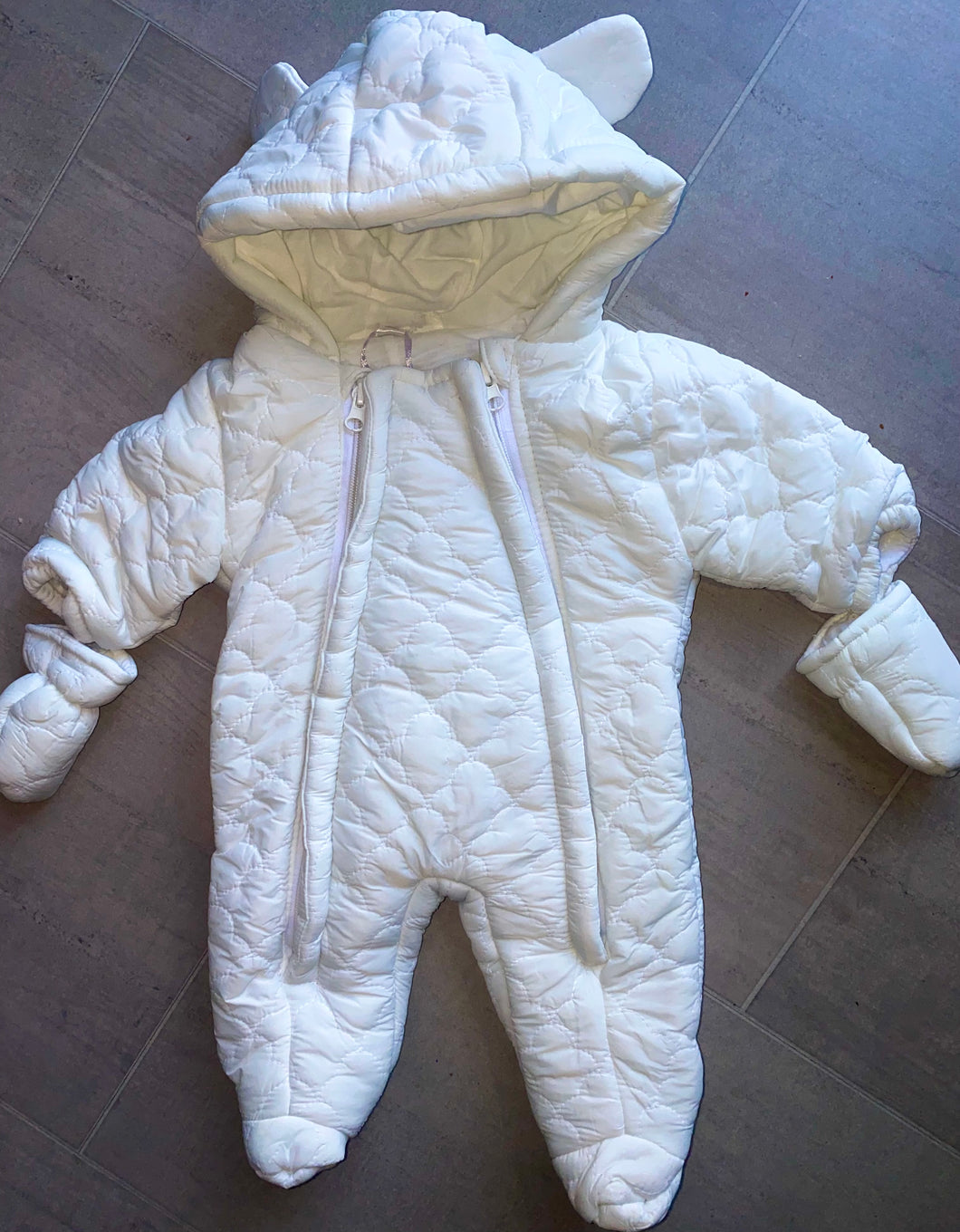 White snowsuit with mittens