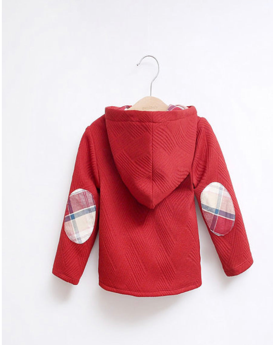 Boys red & tartan jumper with hood