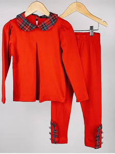 Red tartan leggings set