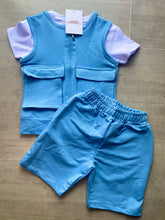 Load image into Gallery viewer, 3 piece gilet, shorts &amp; tshirt set
