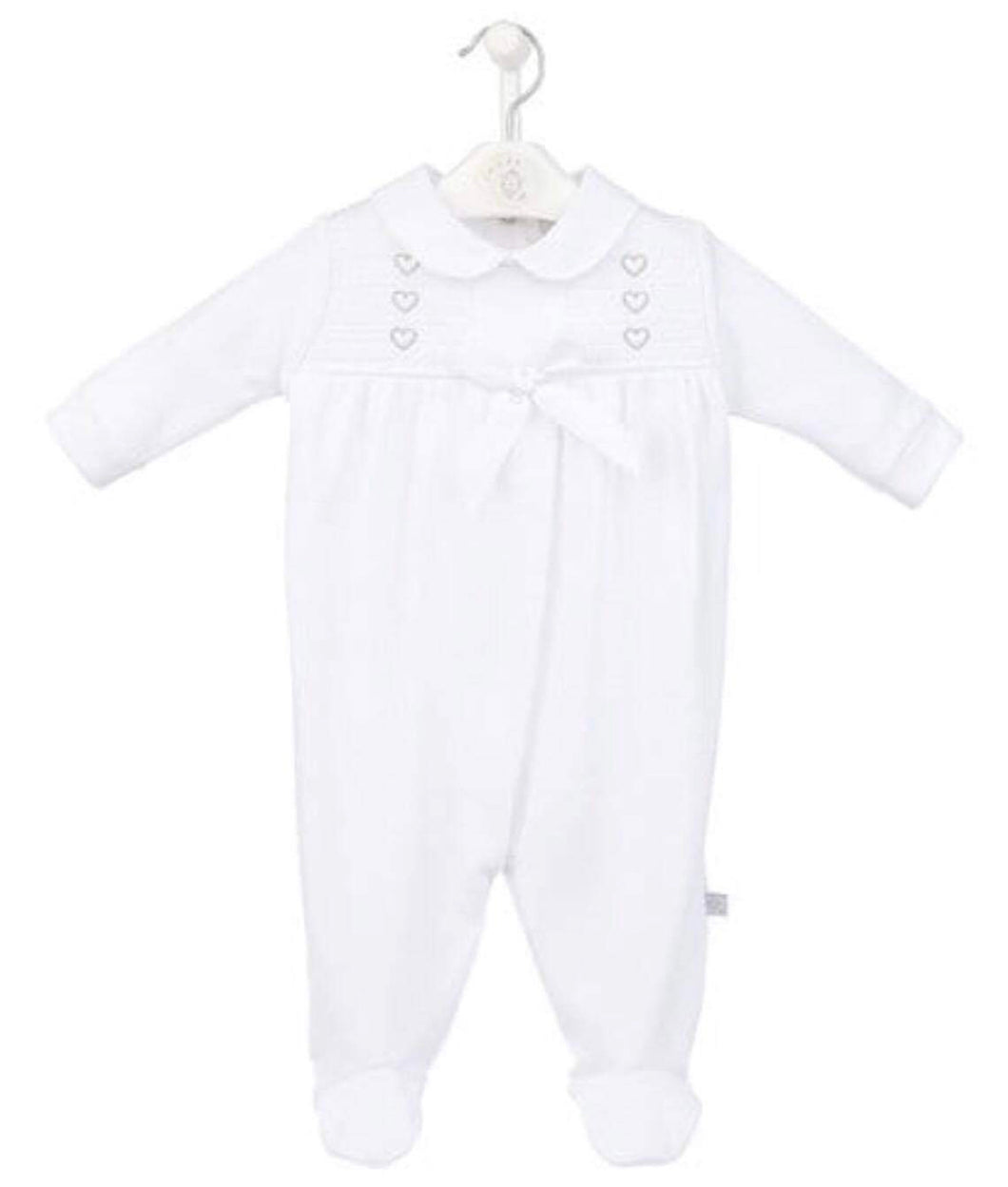 Hearts and bows white sleepsuit